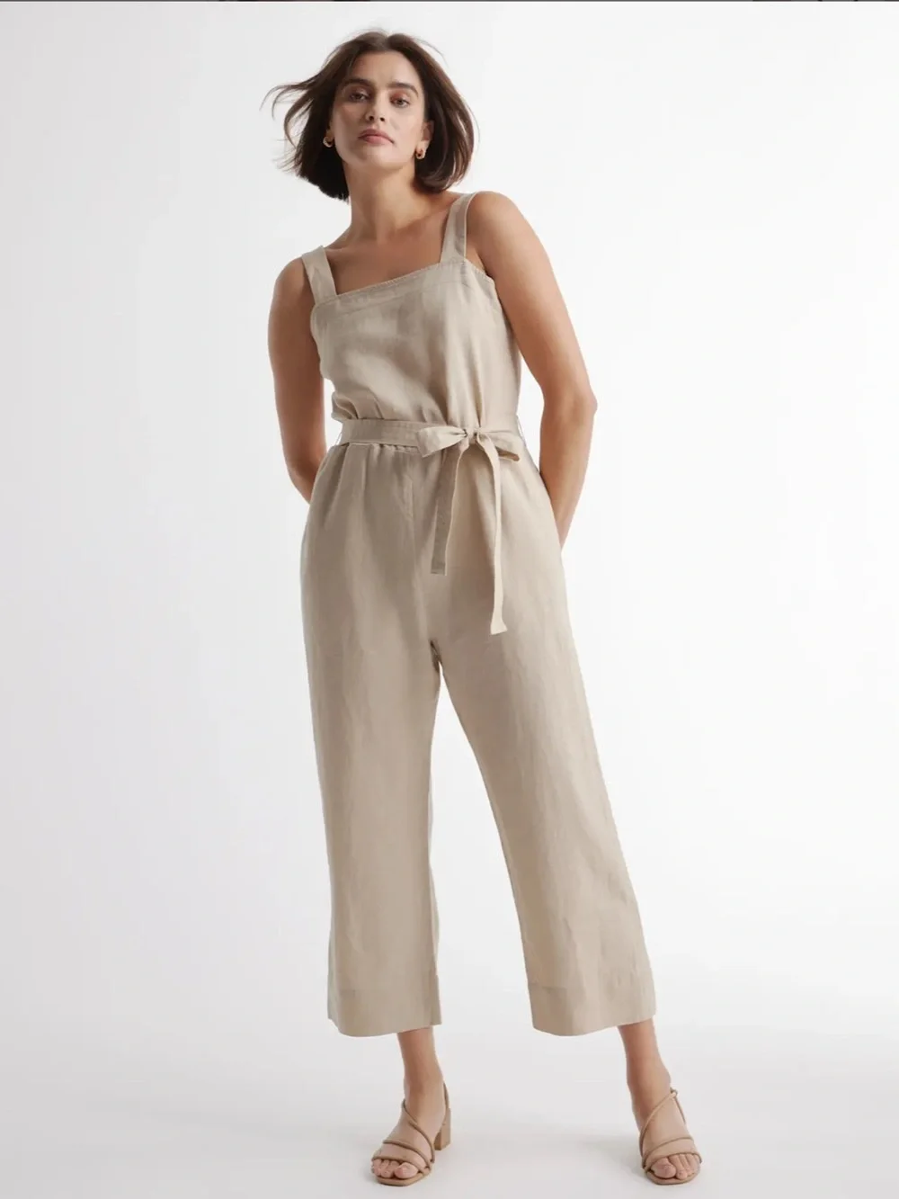 Quince 100% European Linen Square Neck Jumpsuit In Driftwood Size Small NWT
